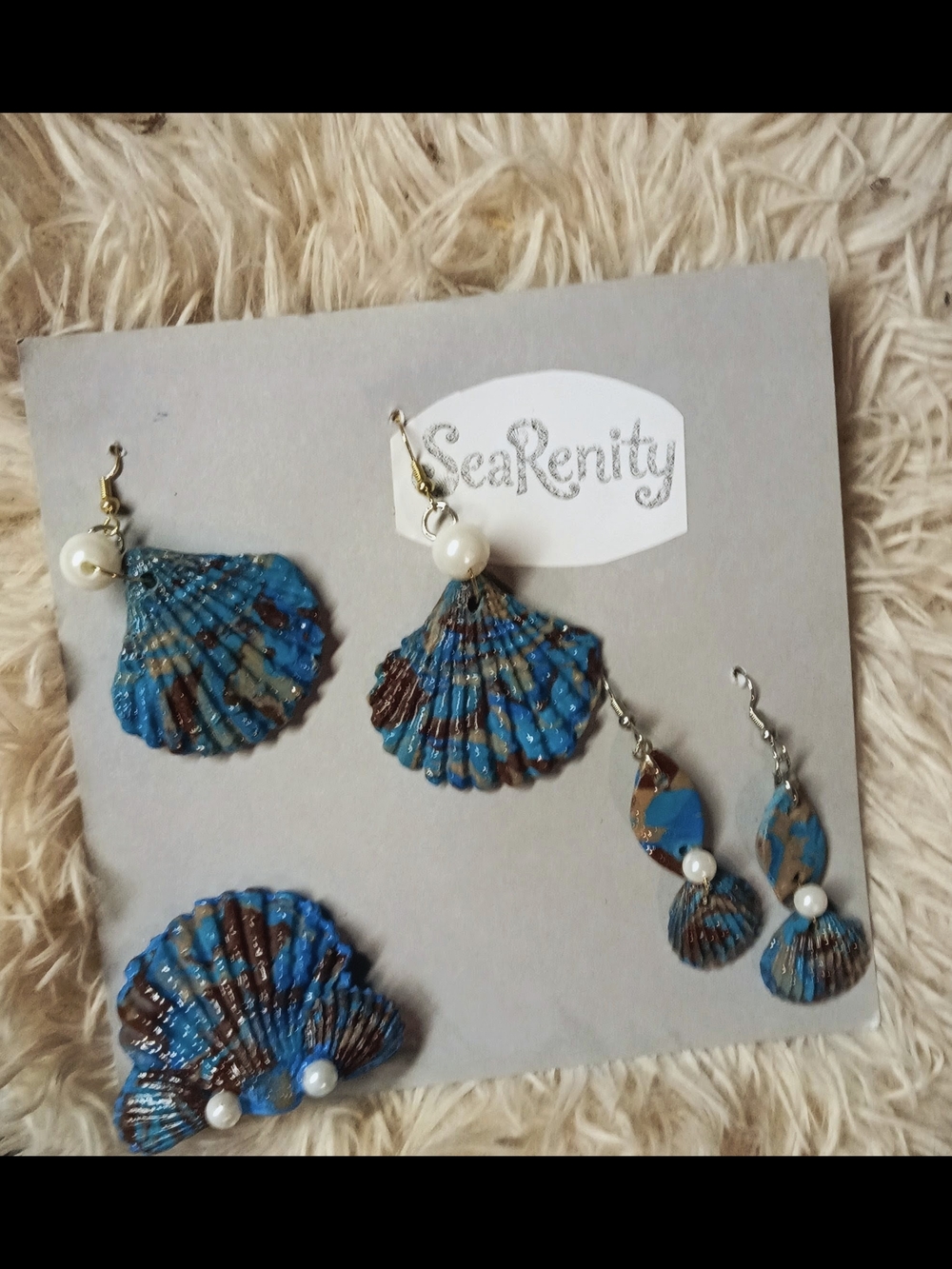 Handcrafted Blue-Green Shell Jewelry Set with Pearl Accents